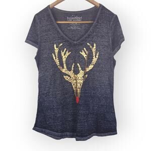 Rocker Girl By All Access Burn Out Reindeer Graphic Tee Size XXL Grunge Holiday